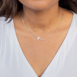 Sterling Silver Dainty Sideways Cross Necklace